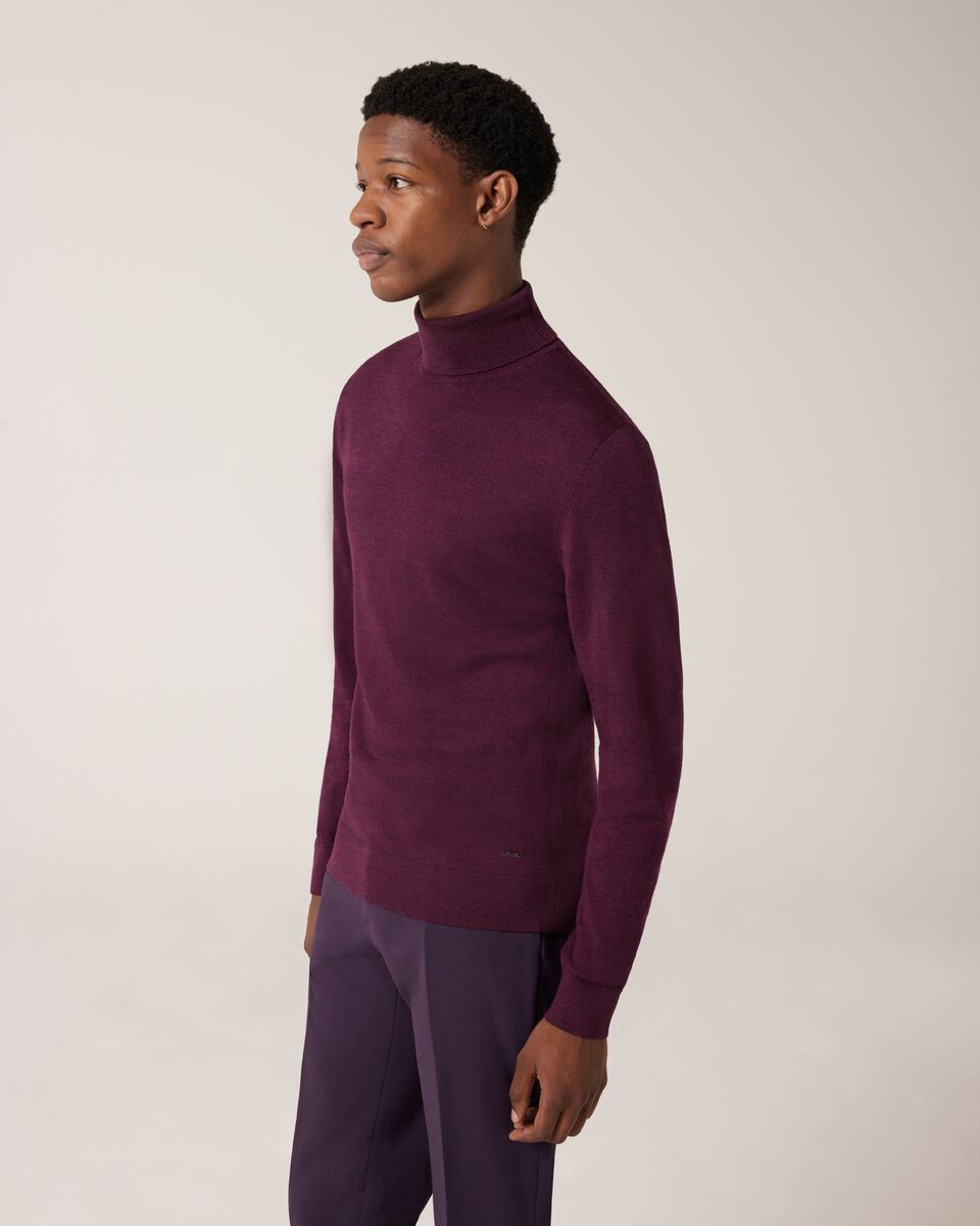 Merino Wool Roll Neck, Plum, hi-res